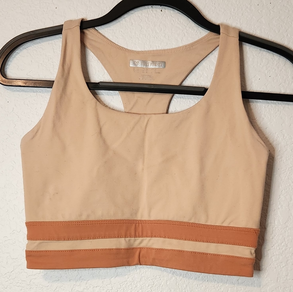 Forever 21 Orange Sports Bra with Dark Orange Stripes, Size M